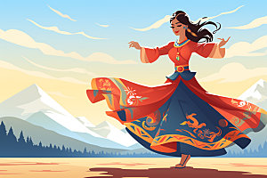 藏族人物手绘形象插画