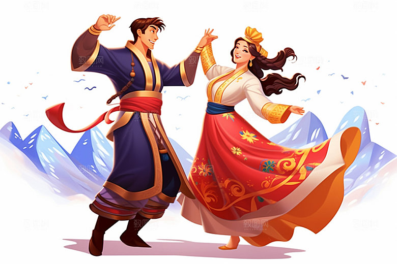 藏族人物舞蹈手绘插画