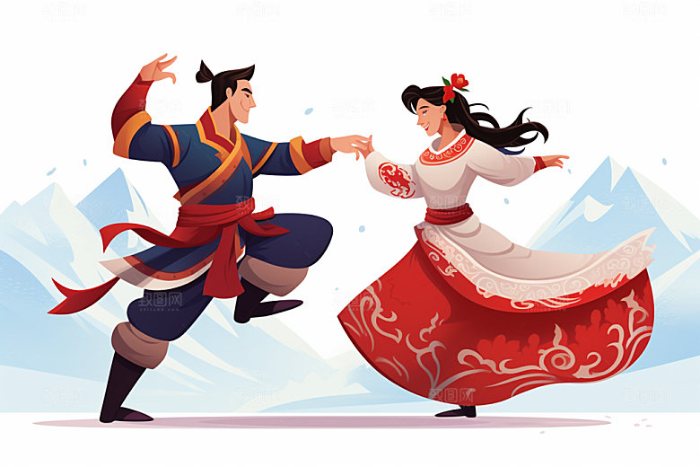 藏族人物传统手绘插画