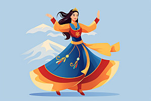 藏族人物形象舞蹈插画