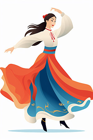 藏族人物传统舞蹈插画