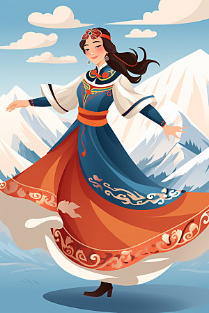 藏族人物舞蹈手绘插画
