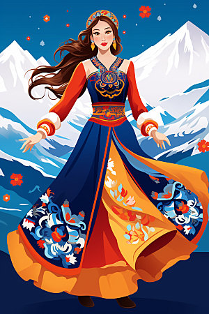 藏族人物手绘少数民族插画