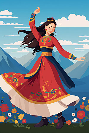 藏族人物舞蹈形象插画