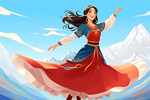 藏族人物舞蹈手绘插画