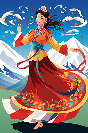 藏族人物少数民族载歌载舞插画
