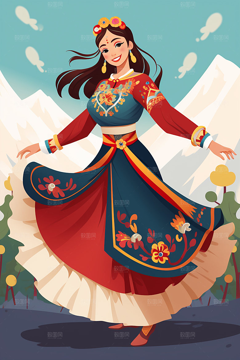藏族人物少数民族舞蹈插画