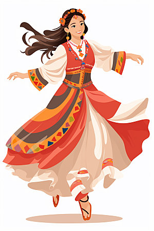 藏族人物载歌载舞手绘插画