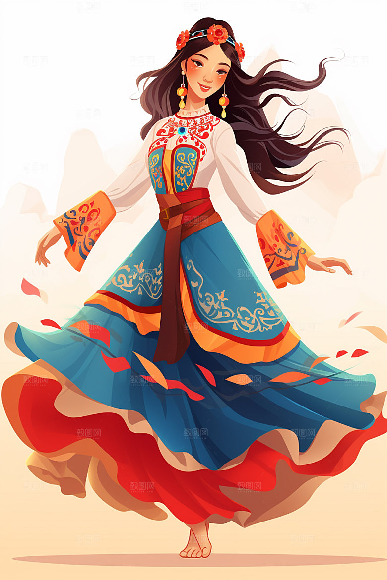藏族人物少数民族舞蹈插画