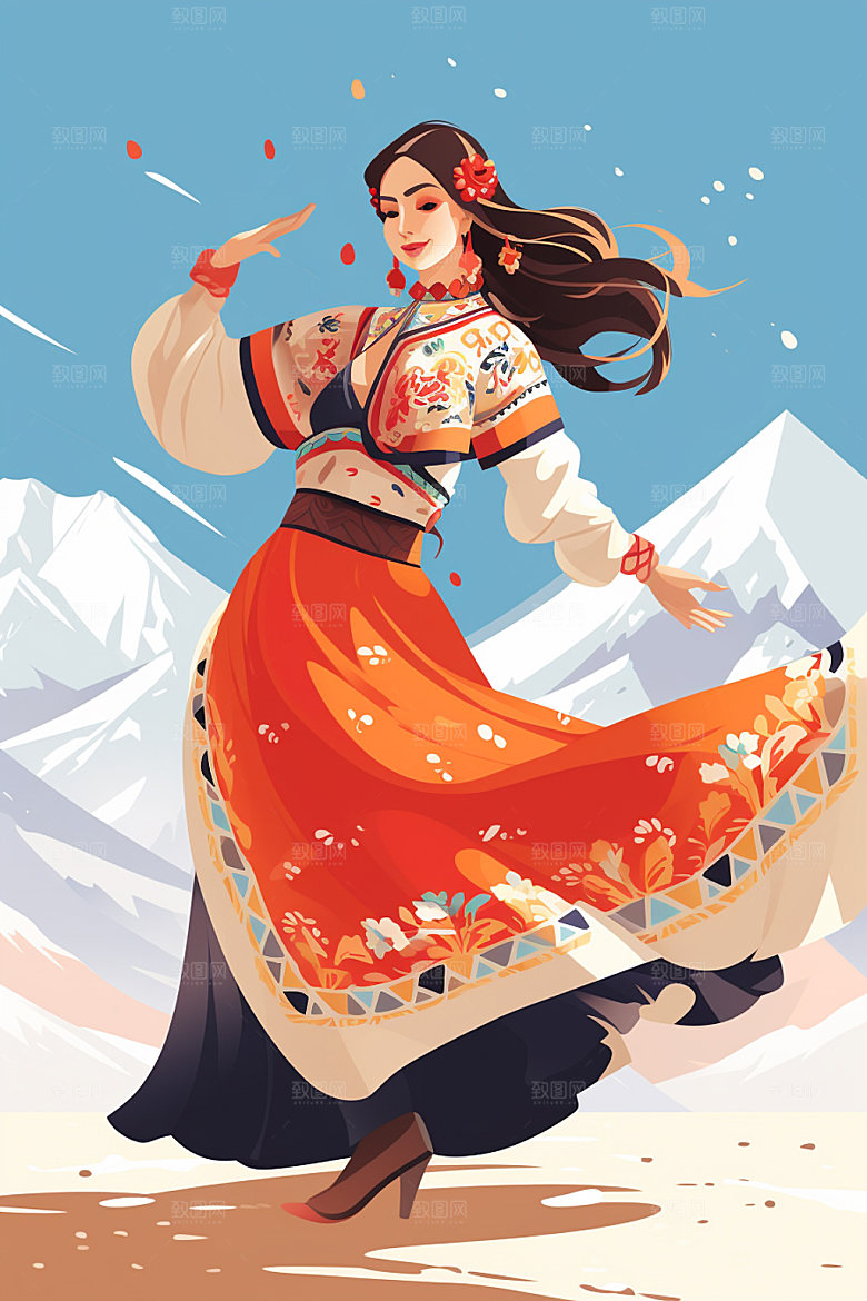 藏族人物手绘形象插画