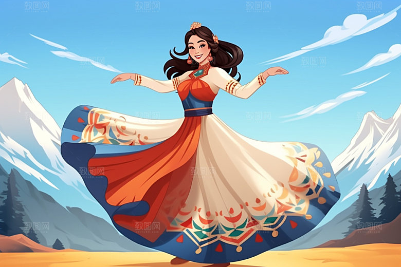 藏族人物少数民族舞蹈插画