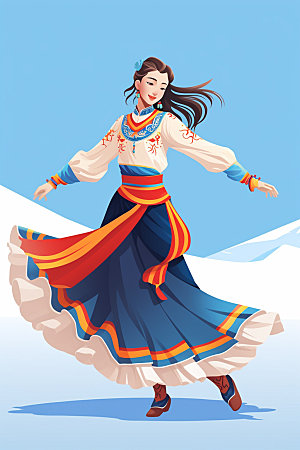 藏族人物少数民族舞蹈插画