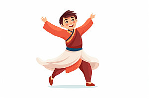 藏族人物形象舞蹈插画