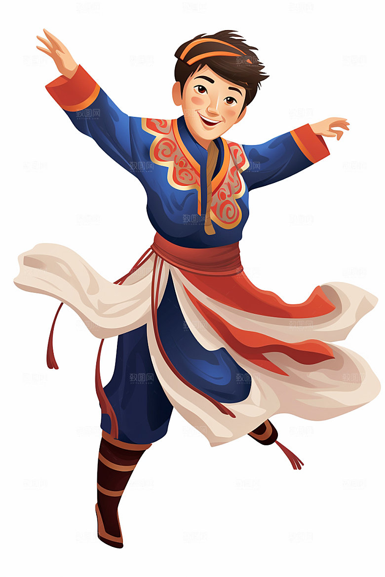 藏族人物手绘舞蹈插画