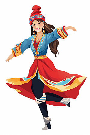藏族人物手绘载歌载舞插画