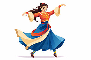 藏族人物载歌载舞少数民族插画