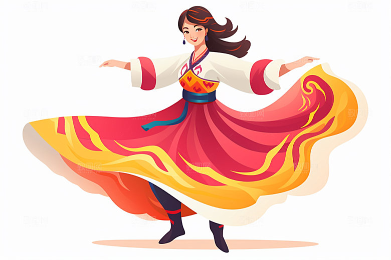 藏族人物少数民族载歌载舞插画