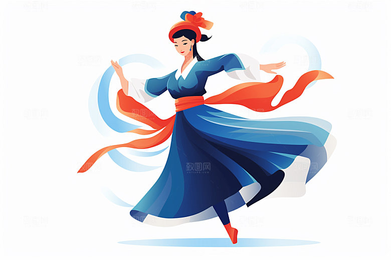 藏族人物传统载歌载舞插画