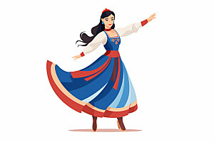 藏族人物舞蹈传统插画