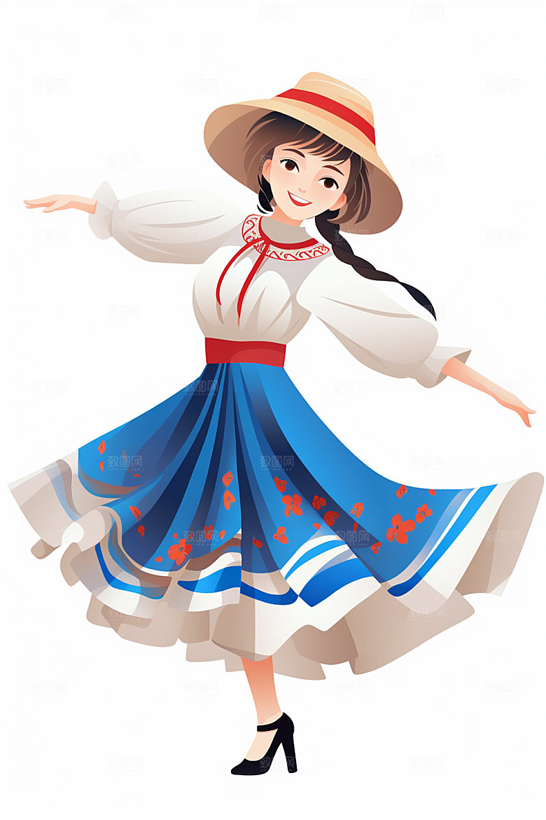 藏族人物舞蹈载歌载舞插画
