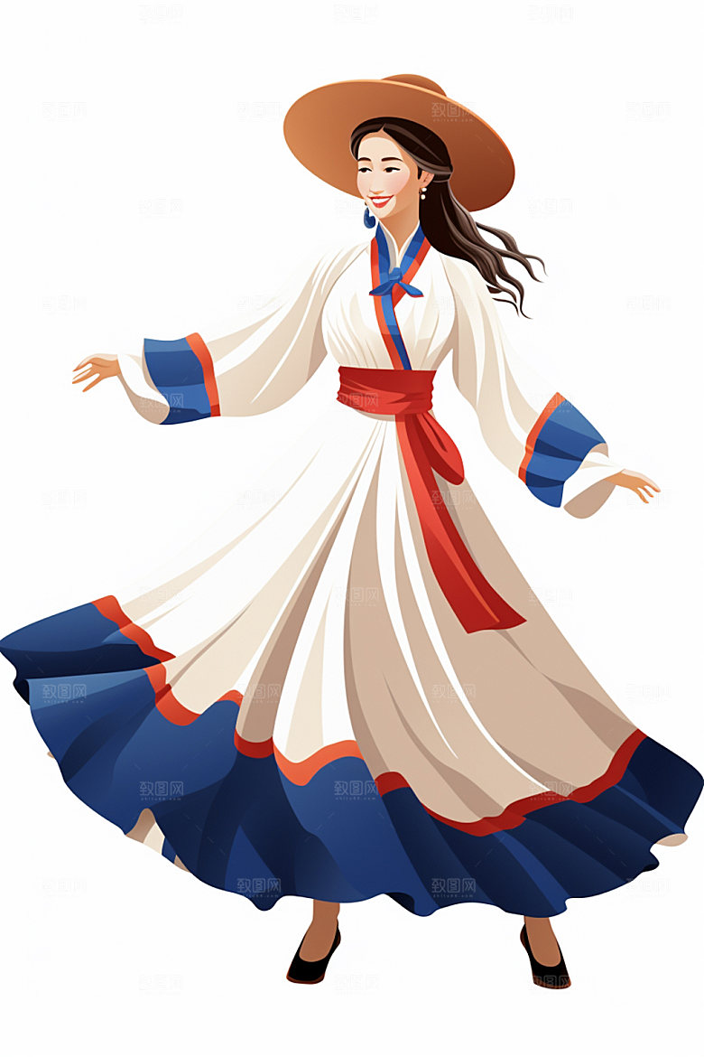 藏族人物手绘传统插画