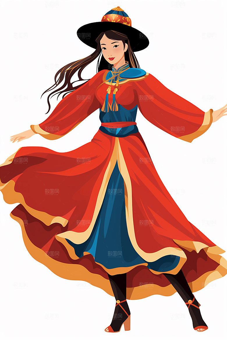 藏族人物传统手绘插画