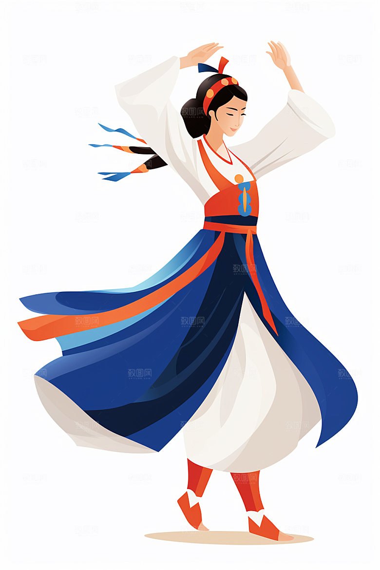 藏族人物手绘舞蹈插画