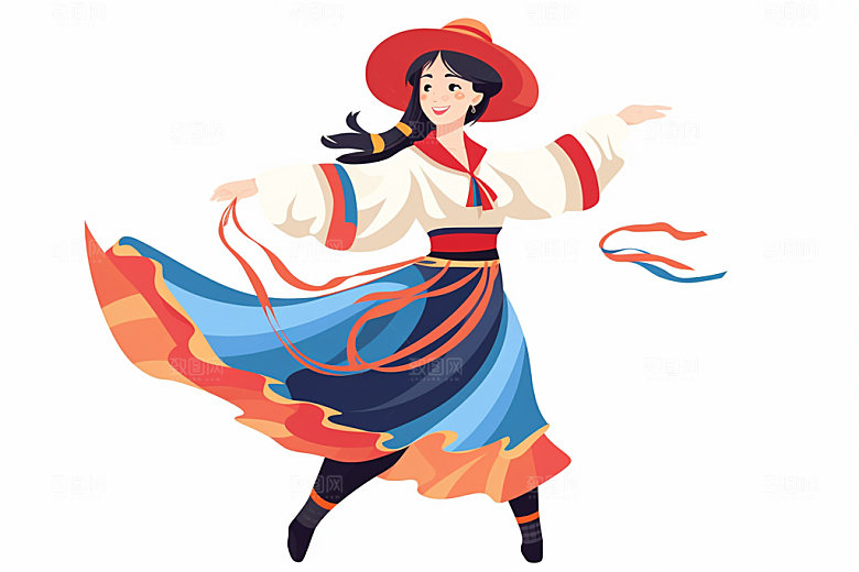 藏族人物少数民族载歌载舞插画