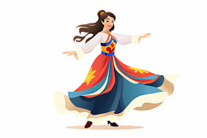藏族人物形象舞蹈插画