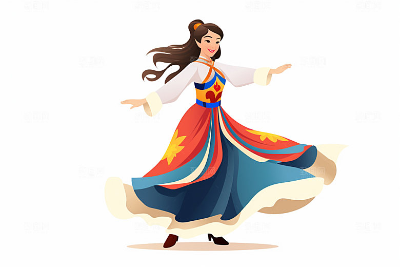 藏族人物形象舞蹈插画
