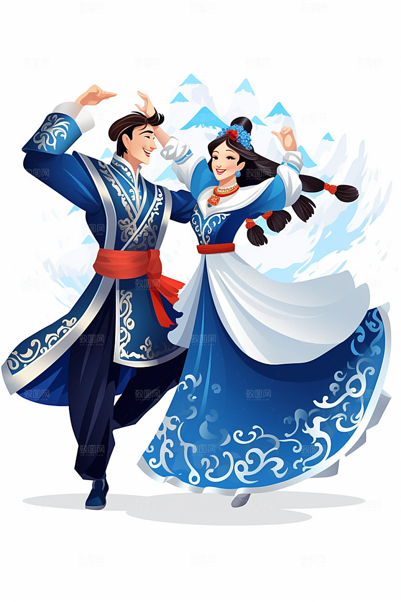 藏族人物少数民族舞蹈插画
