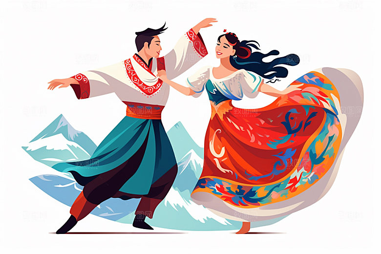 藏族人物舞蹈少数民族插画