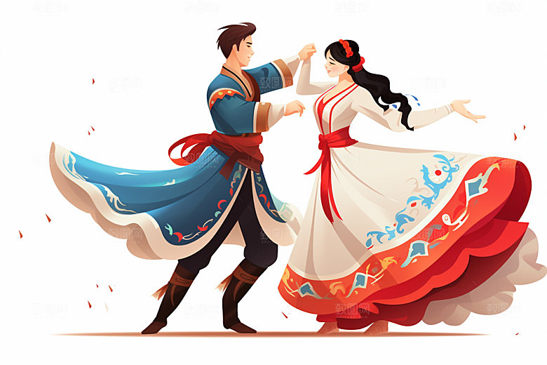 藏族人物舞蹈手绘插画