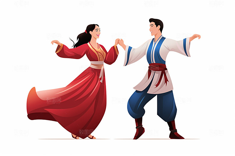 藏族人物载歌载舞少数民族插画