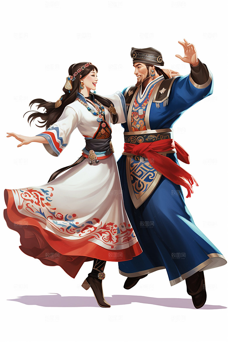 藏族人物手绘传统插画