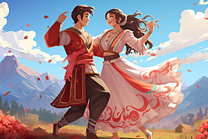 藏族人物舞蹈少数民族插画