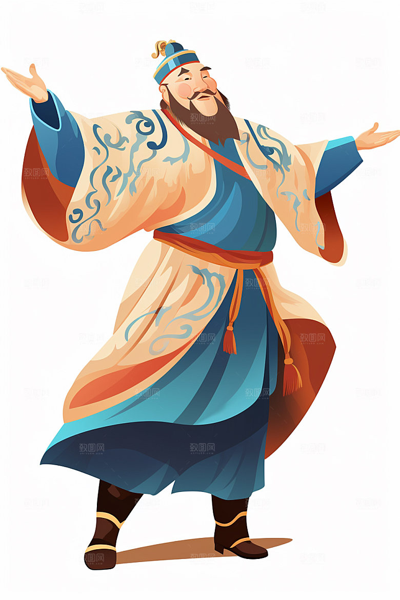 藏族人物形象载歌载舞插画