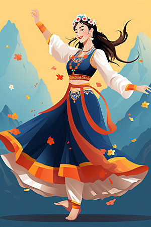 藏族人物少数民族舞蹈插画