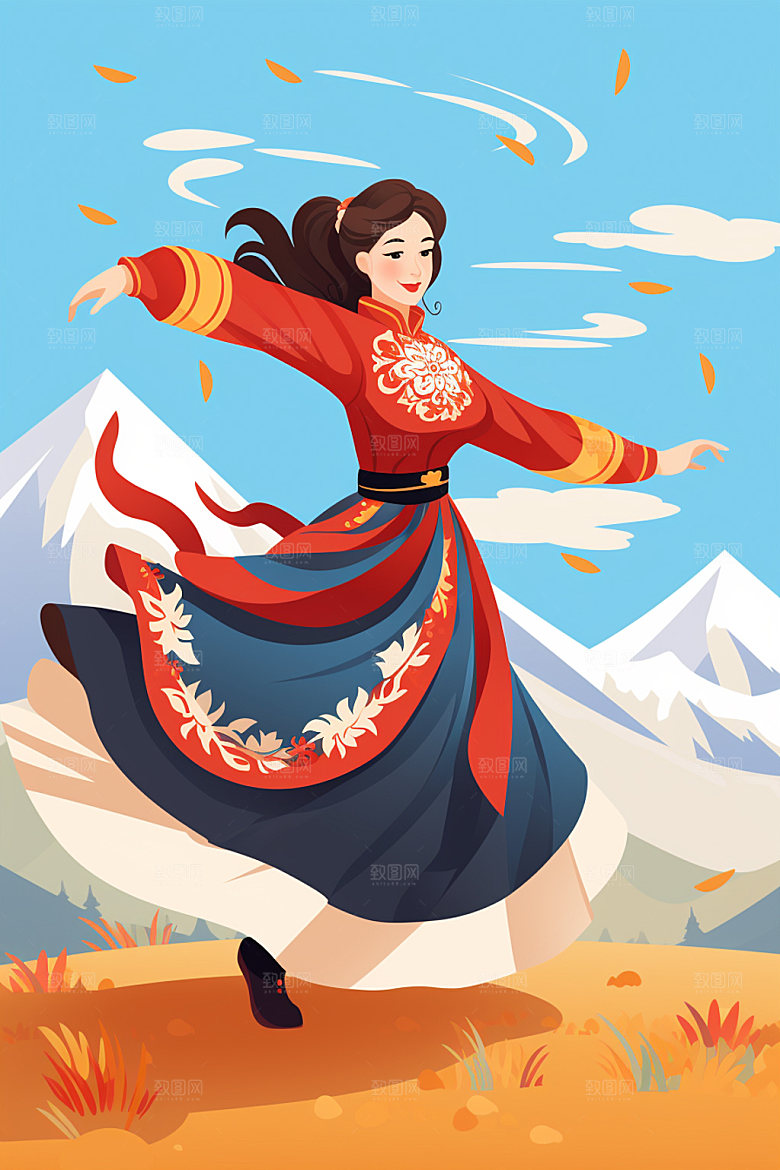 藏族人物少数民族舞蹈插画