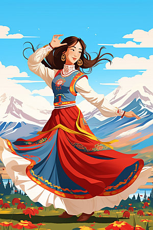 藏族人物传统少数民族插画