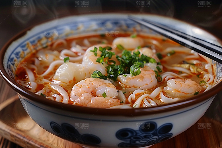 早餐面条美食热气腾腾摄影图