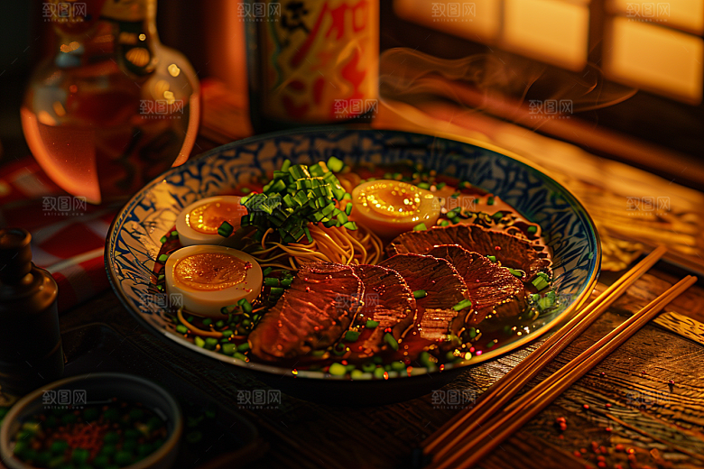 早餐面条美食热气腾腾摄影图