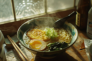 早餐面条热气腾腾美食摄影图