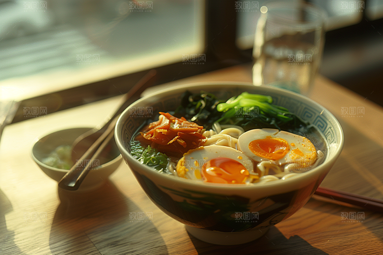 早餐面条拉面美味摄影图