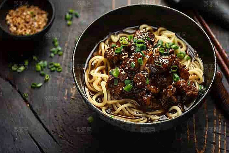 早餐面条拉面热气腾腾摄影图