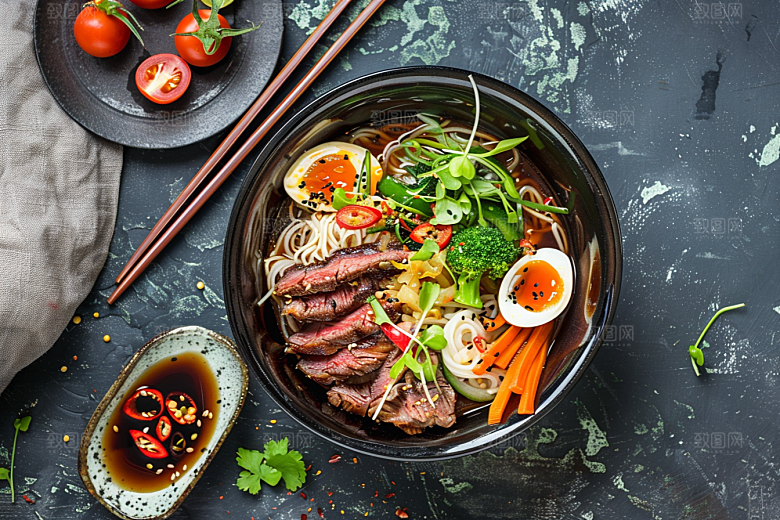 早餐面条美食高清摄影图