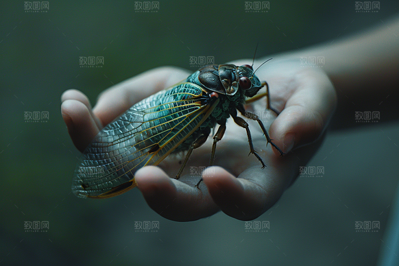 知了鸣虫昆虫摄影图