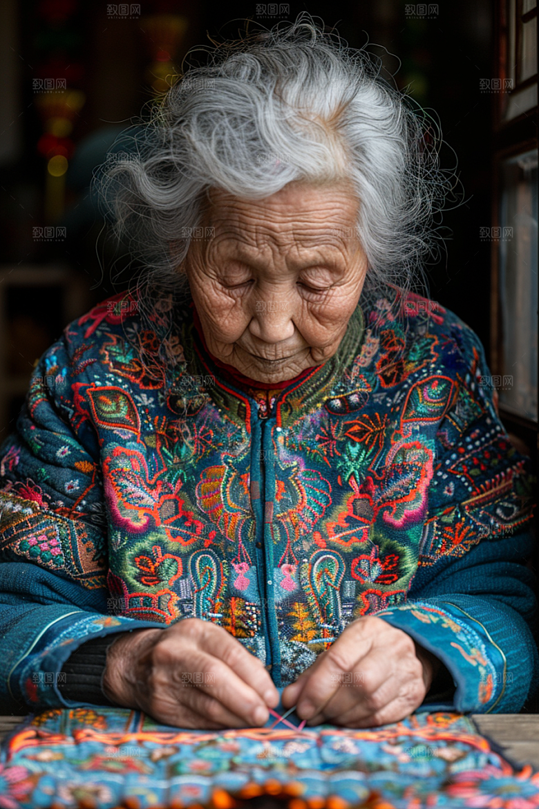 母亲织毛衣背影期望摄影图