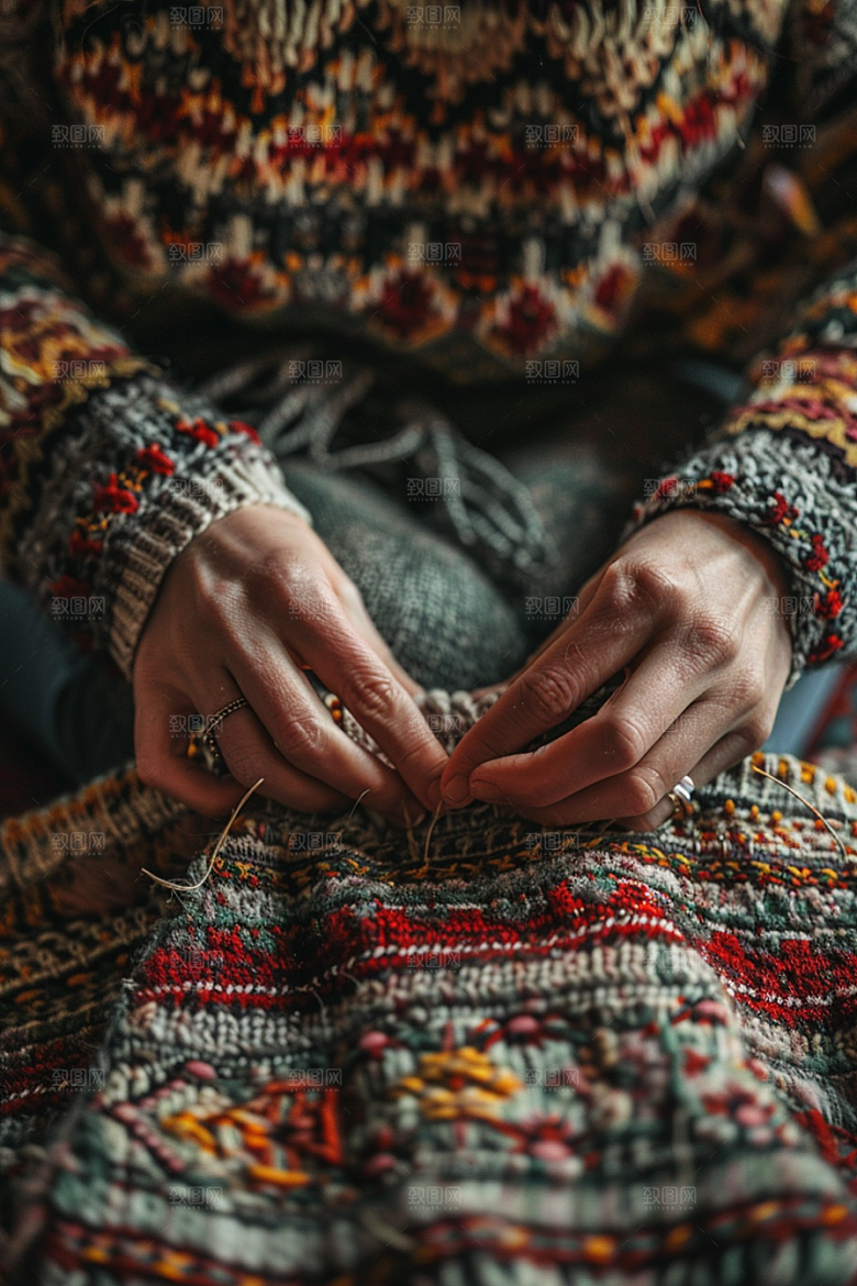 母亲织毛衣温暖背影摄影图