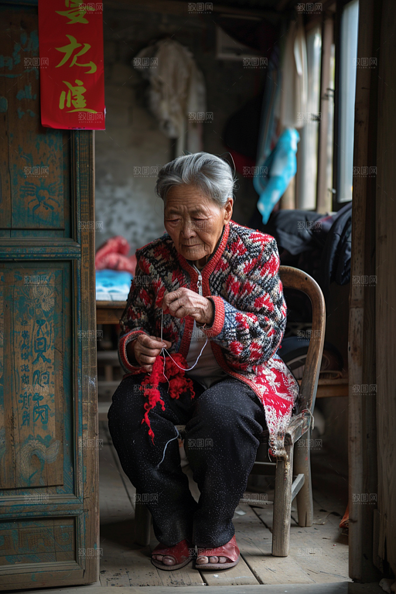 母亲织毛衣母爱高清摄影图